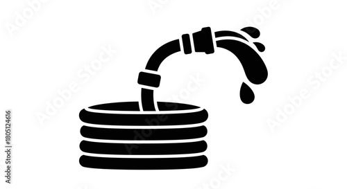 A black silhouette icon of a coiled garden hose with water dripping from the nozzle.