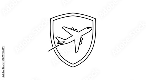Airplane inside a protective shield, a symbol of travel insurance and safety.