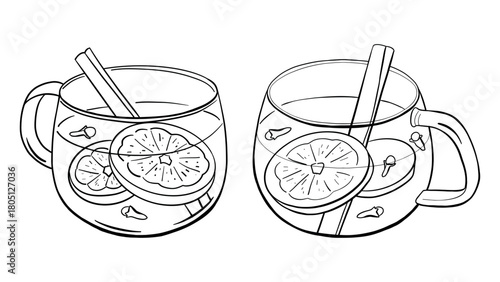 Hot toddy cocktail doodle set. Hand drawn vintage doodle vector drink illustration. Caffeine hot beverage black illustrations
