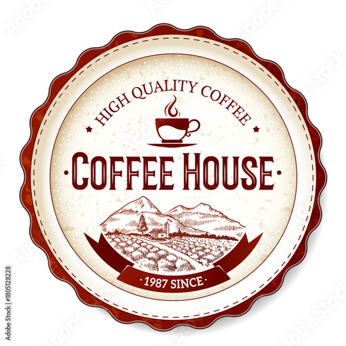 Vector vintage emblem for coffee products. Vintage sticker for a coffee shop menu.