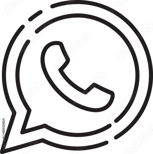 Black outline icon of a phone receiver inside a speech bubble symbol communication