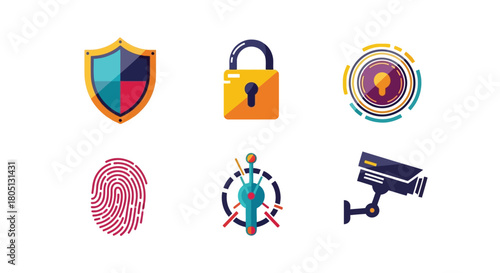 Security icons depicting protection surveillance and data privacy measures