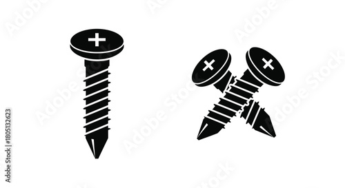 Black and white illustration depicting various screw head and shaft designs