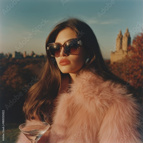 Fashion woman pink fur coat