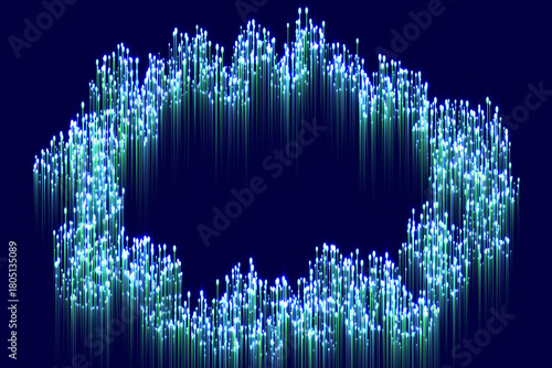 Glowing lines abstract big data concept tech vector background. Digital geometric line streams visual optic technology, diodes, speed concept. Fiber optics scientific background, turquoise blue green