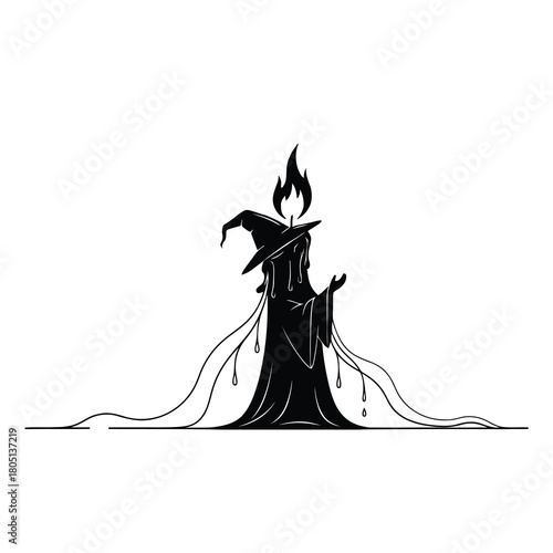 A candle with a witch hat in dark tones isolated on