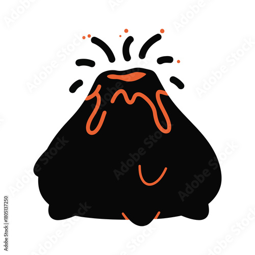 Cartoon volcano erupting with a smile, isolated on, spewing lava