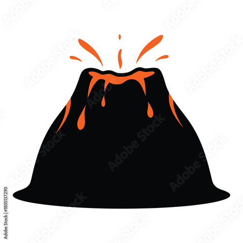 A volcano erupts with lava, isolated on, spewing molten rock