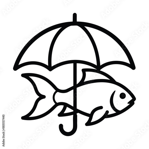 A fish is being protected from the rain by an umbrella isolated on