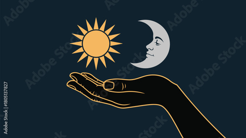 Embrace the Balance Sun and Moon in Harmony A Hand Offering Celestial Guidance and Duality Exploring Inner Peace and Cosmic Energy Connection