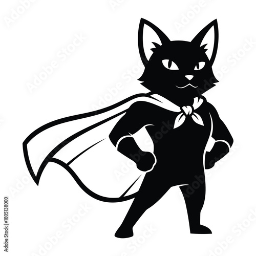 Illustration of a black cat superhero with a bandana isolated on