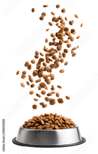 Dog food kibble spilling from a bowl