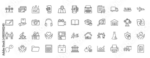 Universal line icon set. Vector pictograms of business, technology, finance, logistics, and lifestyle concepts, thin linear illustration.