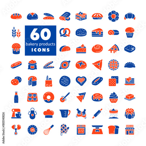 Bakery and Pastry Products Vector Glyph Icon Set