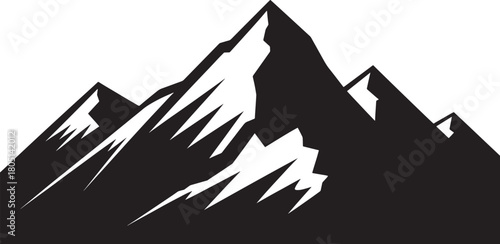 Black silhouette of jagged mountain peaks on white background mountains mountain range