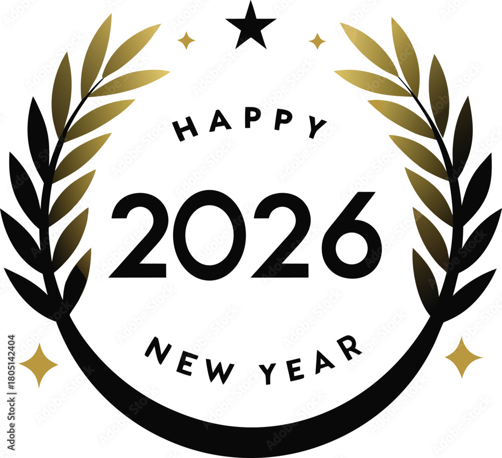 Obraz premium New Year 2026 Holiday Ribbon Laurel Wreath Emblem Vector art
