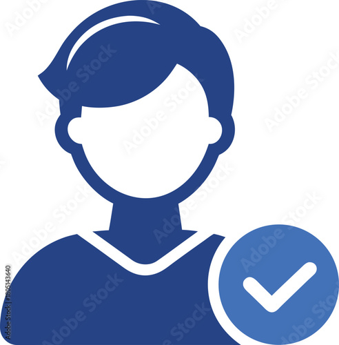 Person profile with checkmark flat minimalist vector icon on white background