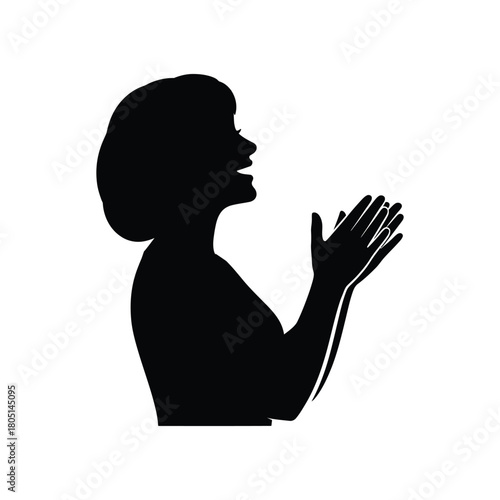 Silhouette of a woman clapping her hands applause
