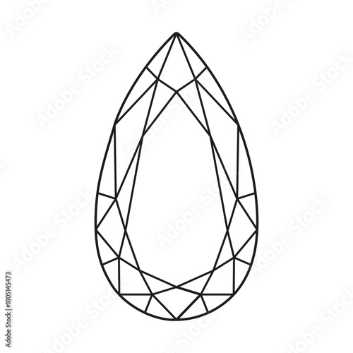Pear diamond cut shape. Diamond top view. Pear brilliant cut minimalist icon. Gemstone outline flat pattern for jewellery design, branding, packaging, logotype. Design simple diagram.