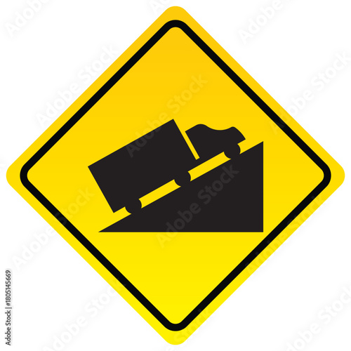 Steep incline warning sign yellow diamond vector illustration traffic symbol for road safety and construction zones