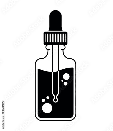 A dropper bottle filled with liquid is depicted in a graphic illustration.
