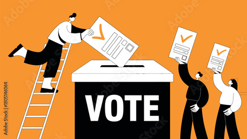 People cast their votes into a ballot box, symbolizing the act of democratic participation in elections.