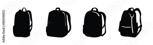 Set of diverse black backpack silhouettes for school travel