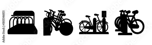 Bicycle parking, bike sharing station, and rack silhouette