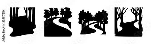 Forest paths and winding road silhouettes set in nature