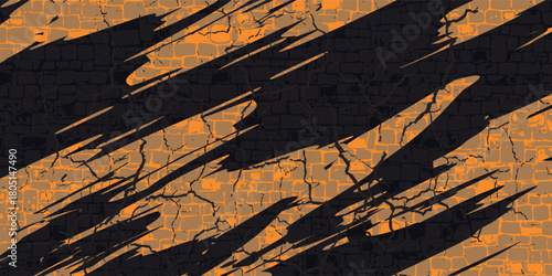 orange black brush Car sticker wrap pattern banner abstract sporty lines black orange color. illustration.