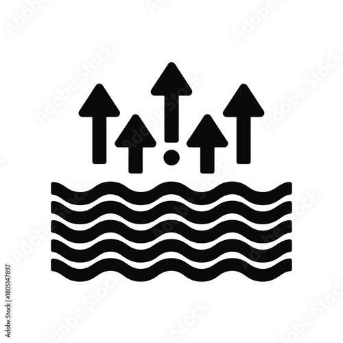 Icon of evaporation from water with upward arrows indicating vapor