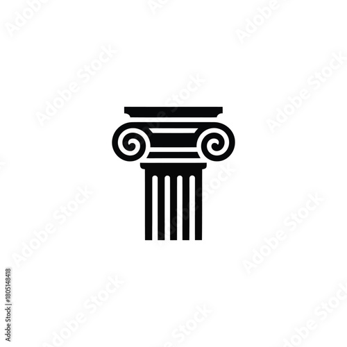 A black Ionic column stands in stark contrast against a white background.
