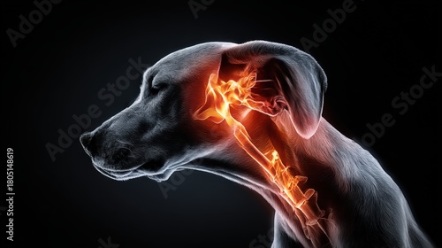 Side View X-Ray Illustration of Dog Head and Neck
