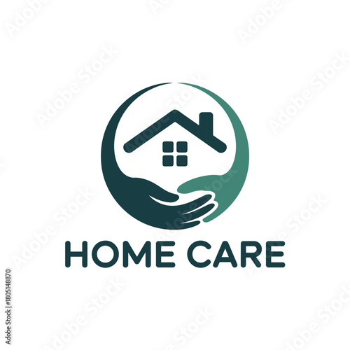A home care logo depicts a roof with windows held by two caring hands inside a circular embrace.