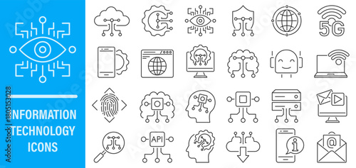 information technology line icon set