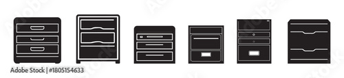 File Cabinet Icon Set – Office Storage Vector Illustration. Document Organizer Symbols.