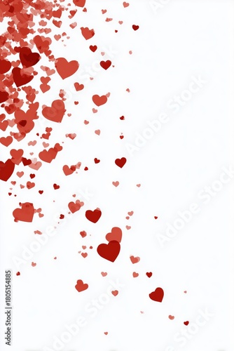 Heart Confetti Falling Against a White Background During a Festive Celebration