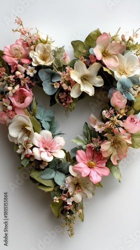 Beautiful Heart-Shaped Floral Wreath Made With Pastel Flowers and Greenery fo...