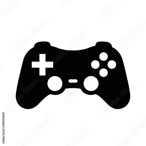 A black silhouette of a video game controller is displayed against a white background.