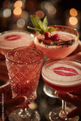 Friends Toasting With Cocktails in Stylish Glasses During a Lively Night Out