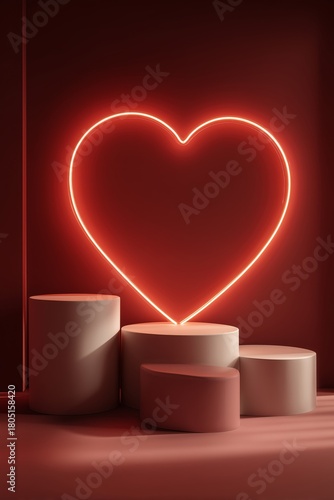 Neon Heart Decoration With Circular Displays in a Red Setting for Romantic At...