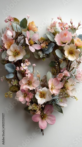 Beautiful Heart-Shaped Floral Wreath Made With Pastel Flowers and Greenery fo...