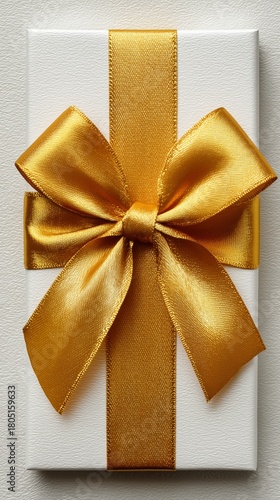 Elegant White Gift Box With Gold Ribbon and Bow on a Neutral Background