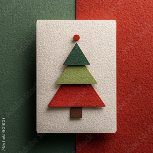 Colorful Christmas Tree Design Made From Felt on Textured Background for Fest...