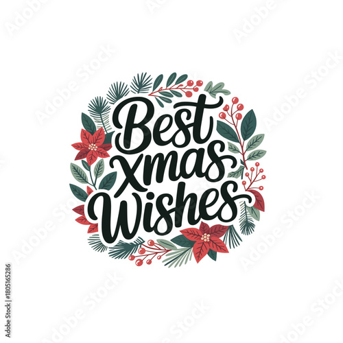 Classic Holiday Card Design with Chritsmas Greetings and Holly Ornaments

