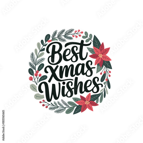 Classic Holiday Card Design with Chritsmas Greetings and Holly Ornaments

