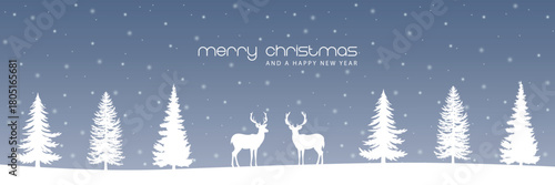 christmas winter border with deer in forest vector illustration
