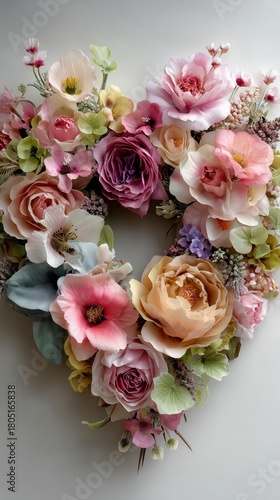 Beautiful Heart-Shaped Floral Arrangement Made of Various Blooms for Home Decor