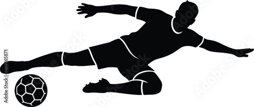 Soccer Player Diving Action Graphic Slide Tackle or Reaching Ball Vector  on a Transparent Background