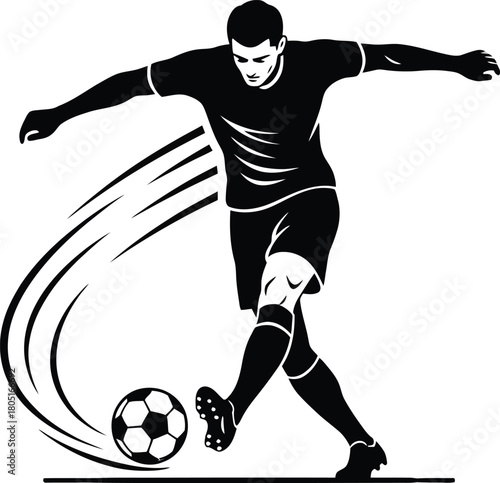 Soccer Player Striking Ball Vector Graphic - Action Football Design transparent background
